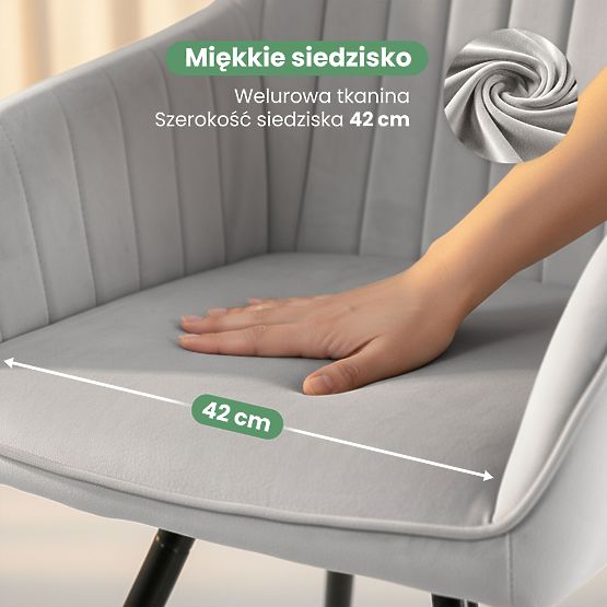 6x Zamatová otočná stolička s prešívaním Sivá TURNO Čierne nohy