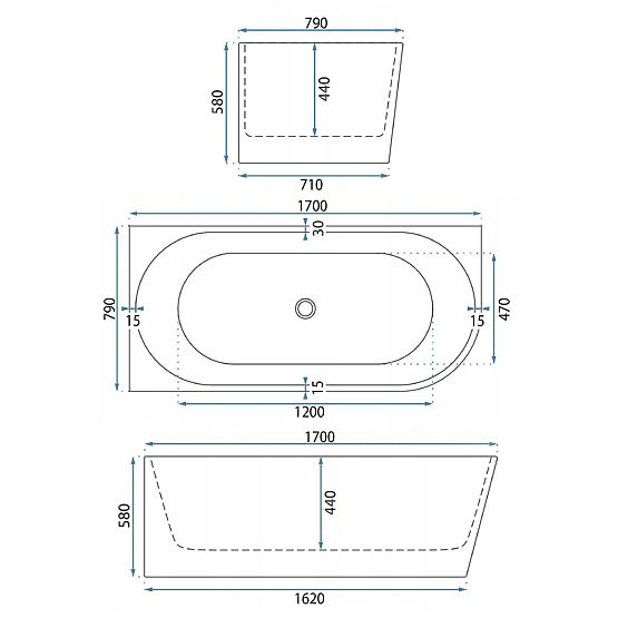 Akrylátová Rohová Vaňa BELLANTO SLIM 170 Ľavá