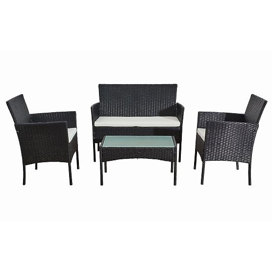 Balkónová sada z technoratanu (Pohovka + 2 x kreslo + stolík) COMODO čierna