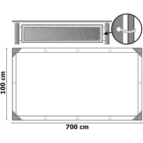 Balkónová tieniaca rohož sivá 1x7 m