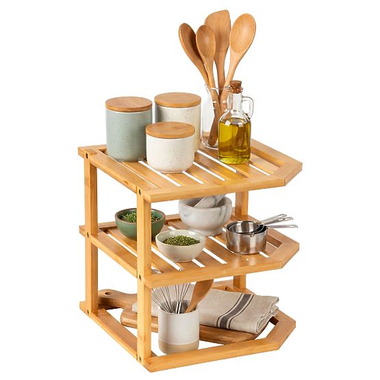 Bambusová rohová kuchynská polica DEDAL