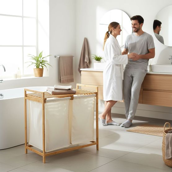 Bambusový kôš na bielizeň alebo hračky HANOI 2 priehradky