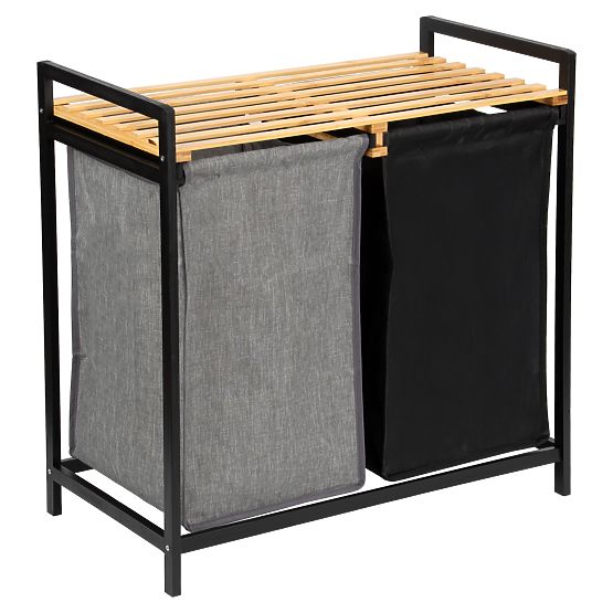 bambusový kôš na bielizeň alebo hračky HANOI BLACK 2 priehradky DUO FARBA