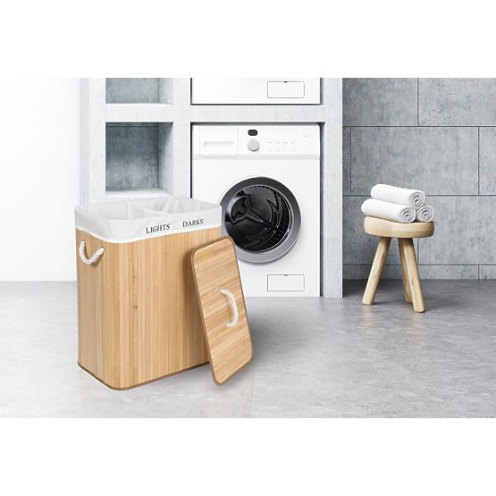 Bambusový kôš na bielizeň s 2 komorami prírodný