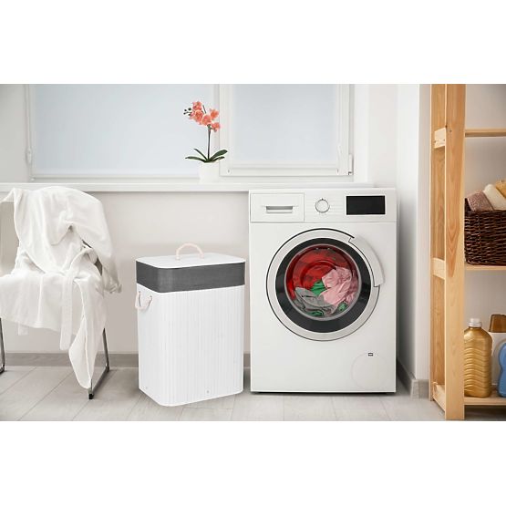 Bambusový kôš na bielizeň s vekom 80L bielo-sivý