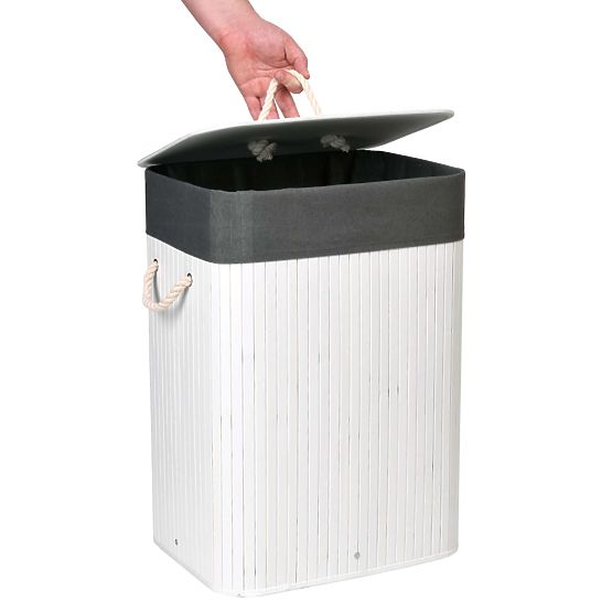 Bambusový kôš na bielizeň s vekom 80L bielo-sivý