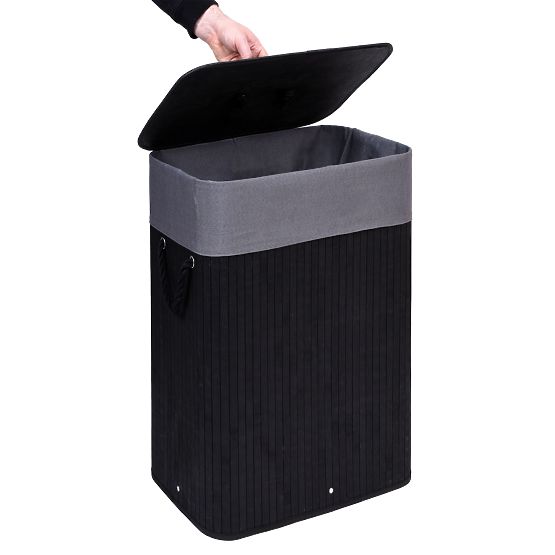 Bambusový kôš na bielizeň s vekom 80L čierno-sivý