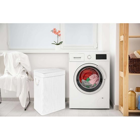 Bambusový kôš na bielizeň s vekom SOREN 80L biely