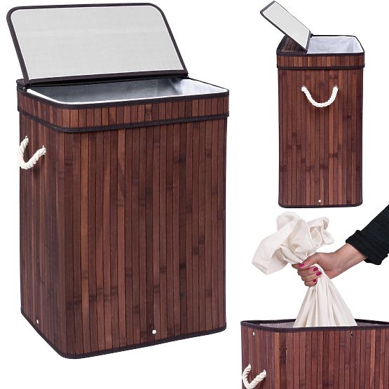 Bambusový kôš na prádlo s vekom SOREN 80L wenge
