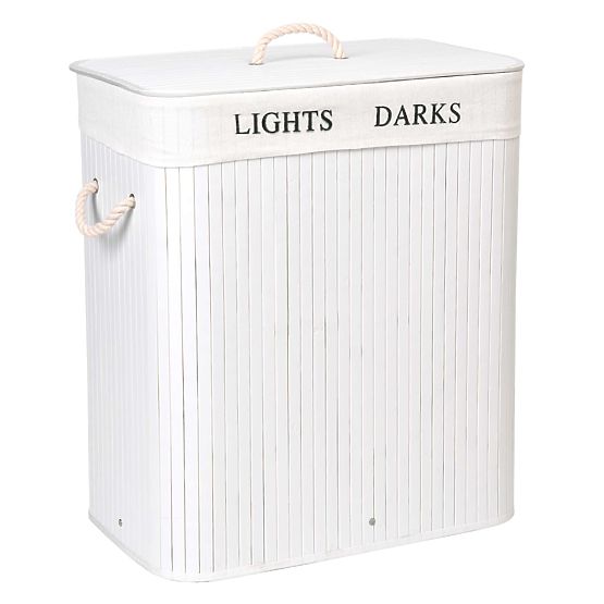 Bambusový kôš s vekom 100L 2 komory biely