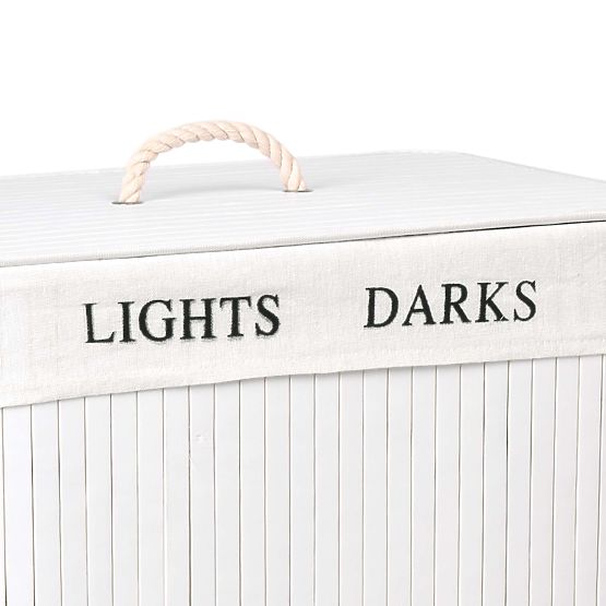 Bambusový kôš s vekom 100L 2 komory biely