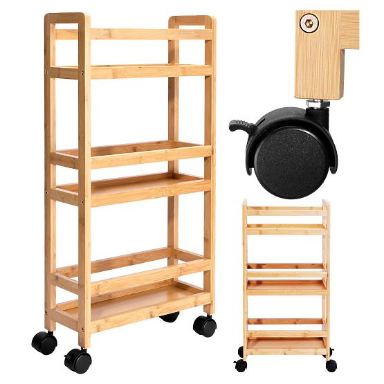 Bambusový regál na kolieskach INAKI 3 úrovne prírodný