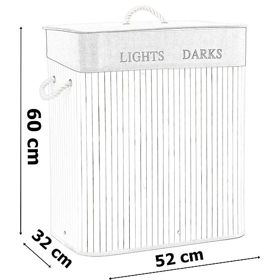 Bambusový rohový kôš na bielizeň s bielym vekom