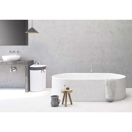 Bambusový rohový kôš na bielizeň s vekom bielo-sivý