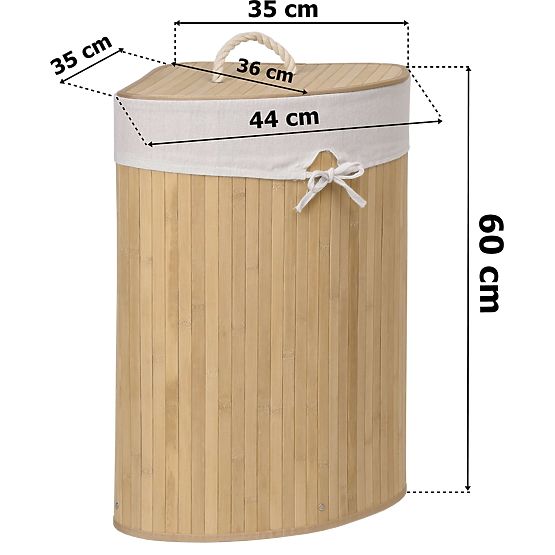 Bambusový rohový kôš na prádlo s vekom natural 60L