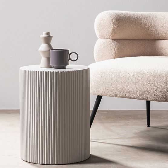 Bočný stolík Ermanno, 35 cm, šedobéžový, ryhovaný