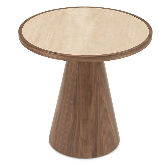 Bočný stolík Kyoto 60 cm, okrúhly, travertín/orech