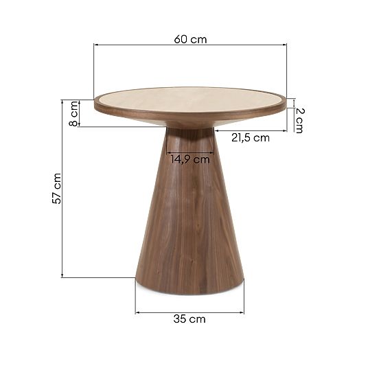 Bočný stolík Kyoto 60 cm, okrúhly, travertín/orech