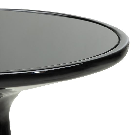 Bočný stolík so sklenenou doskou Muun 45 cm, čierny, lesklý, oblé tvary