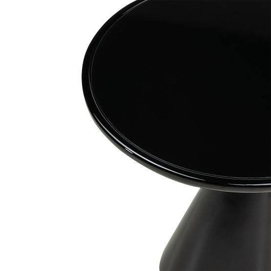 Bočný stolík so sklenenou doskou Muun 45 cm, čierny, lesklý, oblé tvary