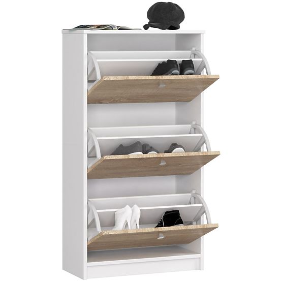 Botník 3 výklopné dvere 60 cm - biela-dub sonoma