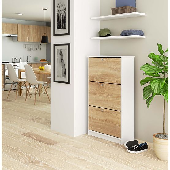 Botník 3 výklopné dvere 60 cm - biela-dub sonoma
