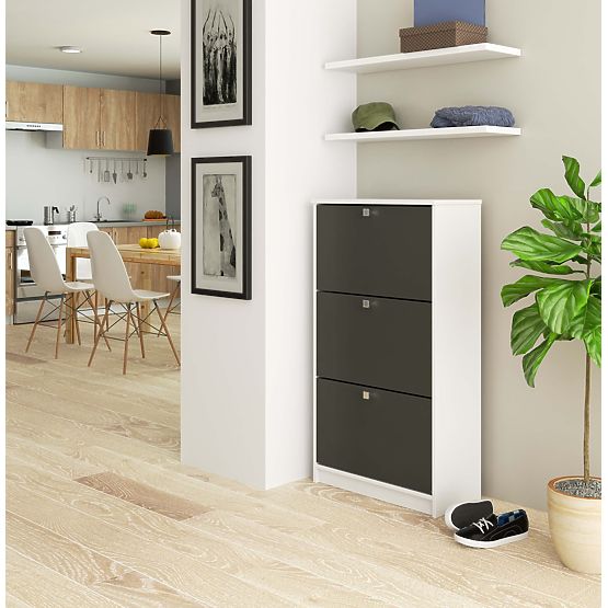 Botník 3 výklopné dvere 60 cm - biela-grafitová sivá
