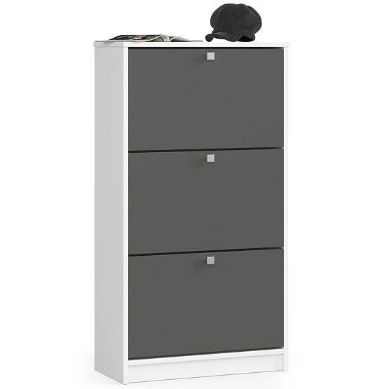 Botník 3 výklopné dvere 60 cm - biela-grafitová sivá