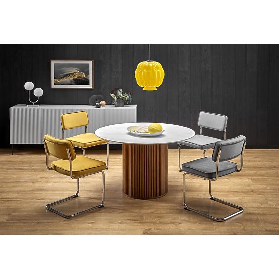 BRUNO okrúhly stôl, biely mramor / orechový (2p=1ks)