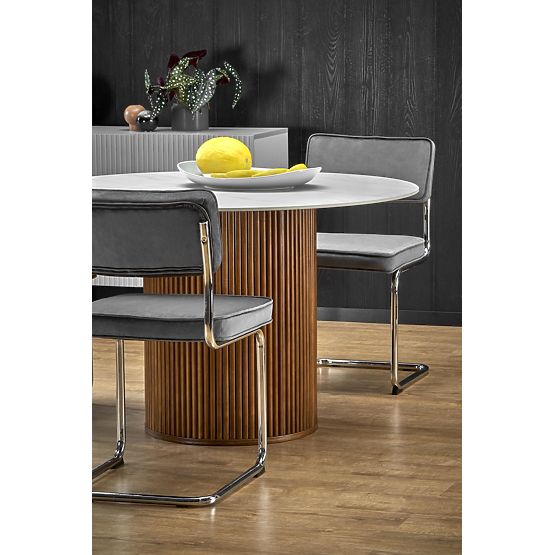 BRUNO okrúhly stôl, biely mramor / orechový (2p=1ks)