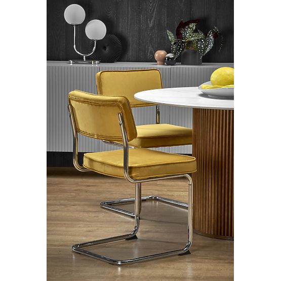 BRUNO okrúhly stôl, biely mramor / orechový (2p=1ks)