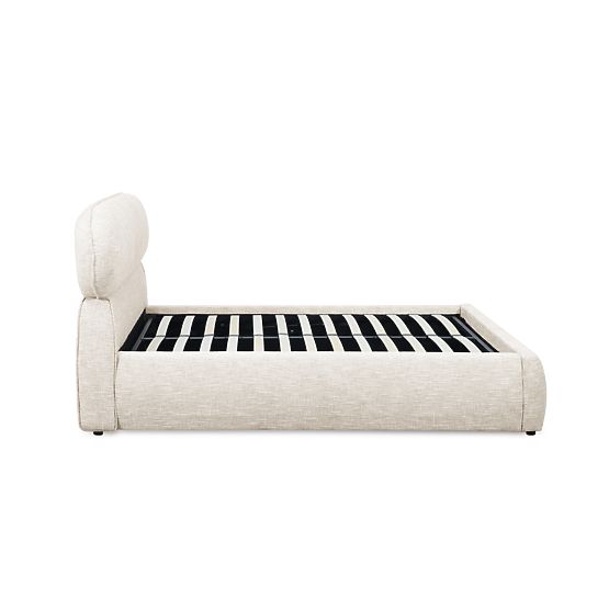 Čalúnená posteľ Avola 160x200 cm, s roštom a úložným priestorom, svetlo béžová, zaoblená