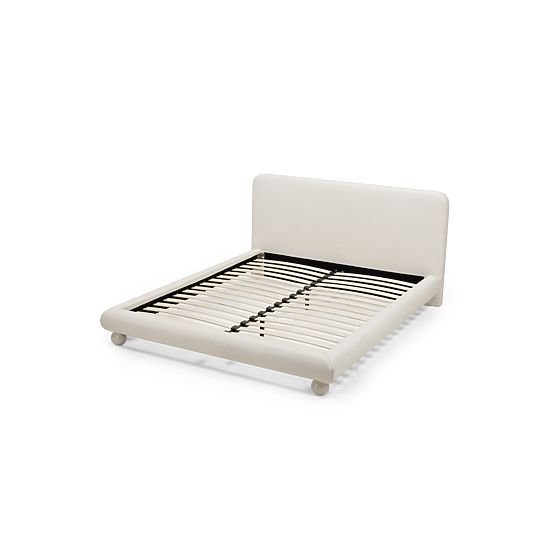 Čalúnená posteľ Booli 160x200 cm, s roštom, nohy guľa, svetlo béžová