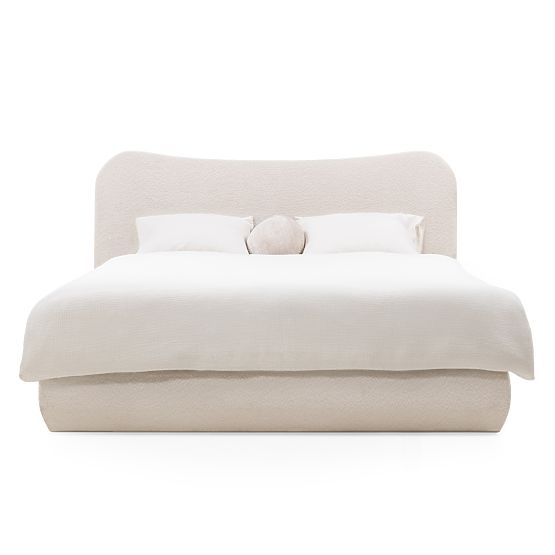 Čalúnená posteľ Derry 140x200 cm, s roštom a úložným priestorom, zaoblená, béžová