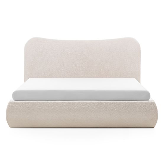 Čalúnená posteľ Derry 160x200 cm, s roštom a úložným priestorom, zaoblená, béžová