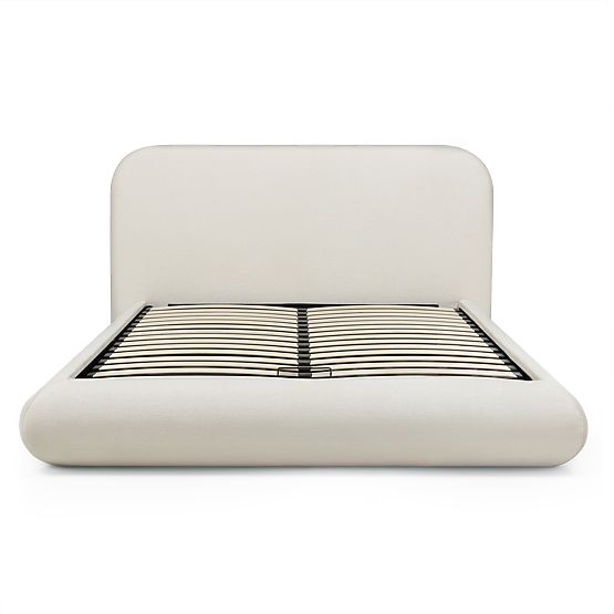 Čalúnená posteľ Lumi 160x200 cm, s roštom a úložným priestorom, zaoblená, svetlo béžová