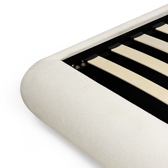 Čalúnená posteľ Lumi 160x200 cm, s roštom a úložným priestorom, zaoblená, svetlo béžová