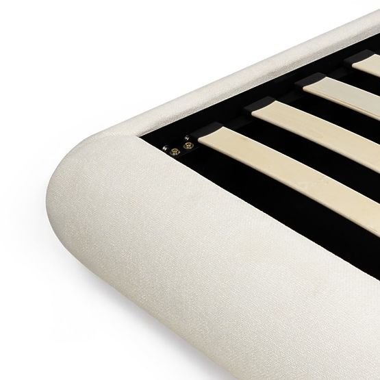 Čalúnená posteľ Lumi 160x200 cm, s roštom a úložným priestorom, zaoblená, svetlo béžová