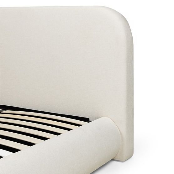 Čalúnená posteľ Lumi 160x200 cm, s roštom a úložným priestorom, zaoblená, svetlo béžová