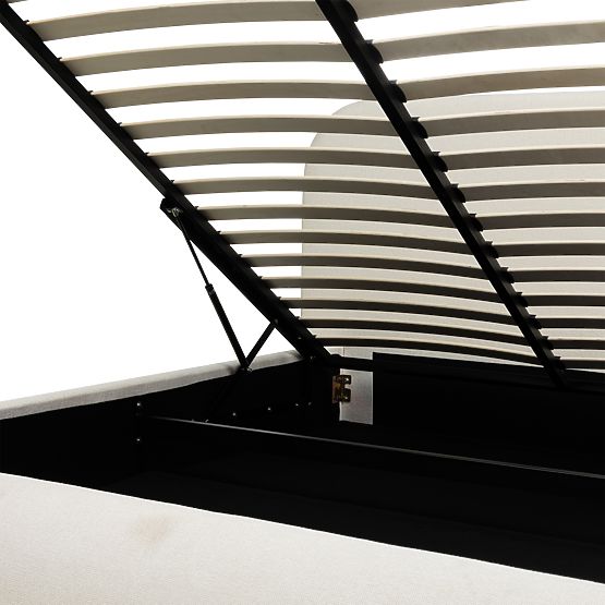 Čalúnená posteľ Lumi 160x200 cm, s roštom a úložným priestorom, zaoblená, svetlo béžová