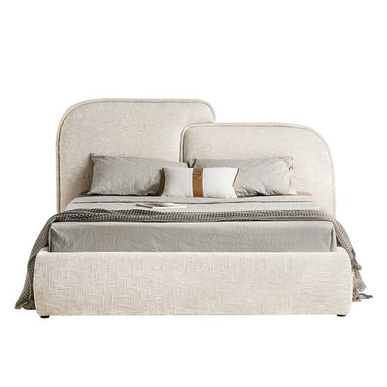 Čalúnená posteľ Nestia 160x200 cm, s roštom a úložným priestorom, svetlo béžová, zaoblená