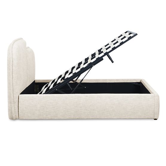 Čalúnená posteľ Nestia 160x200 cm, s roštom a úložným priestorom, svetlo béžová, zaoblená