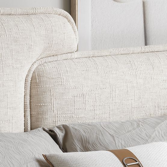 Čalúnená posteľ Nestia 160x200 cm, s roštom a úložným priestorom, svetlo béžová, zaoblená