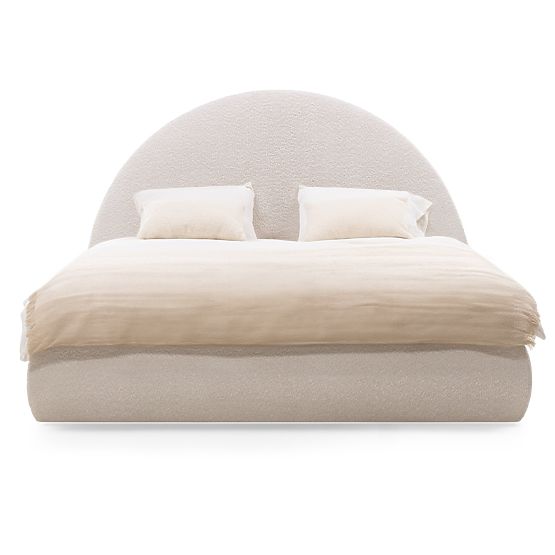 Čalúnená posteľ Orbi 140x200 cm, s roštom a úložným priestorom, zaoblená, béžová