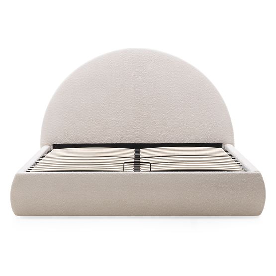 Čalúnená posteľ Orbi 140x200 cm, s roštom a úložným priestorom, zaoblená, béžová