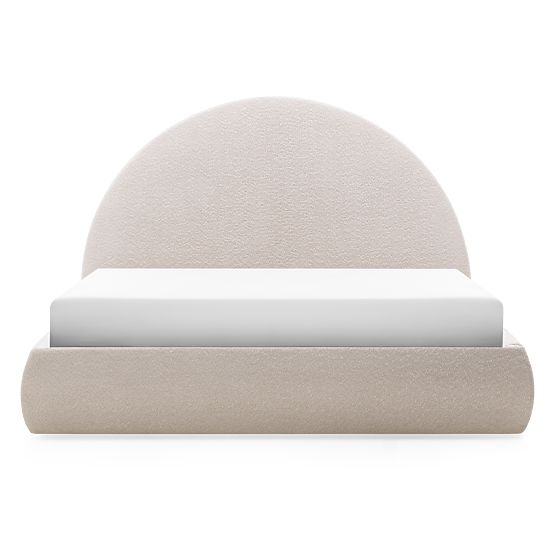 Čalúnená posteľ Orbi 140x200 cm, s roštom a úložným priestorom, zaoblená, béžová