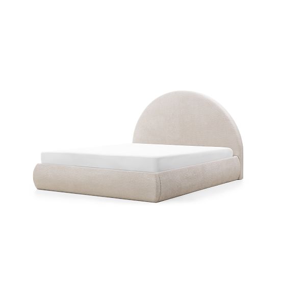 Čalúnená posteľ Orbi 140x200 cm, s roštom a úložným priestorom, zaoblená, béžová