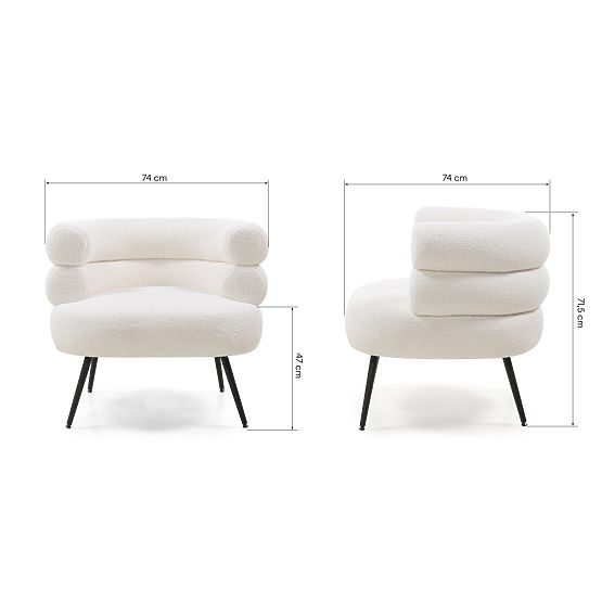 Čalúnené kreslo/stolička Leya ecru, zaoblené, čierne nohy