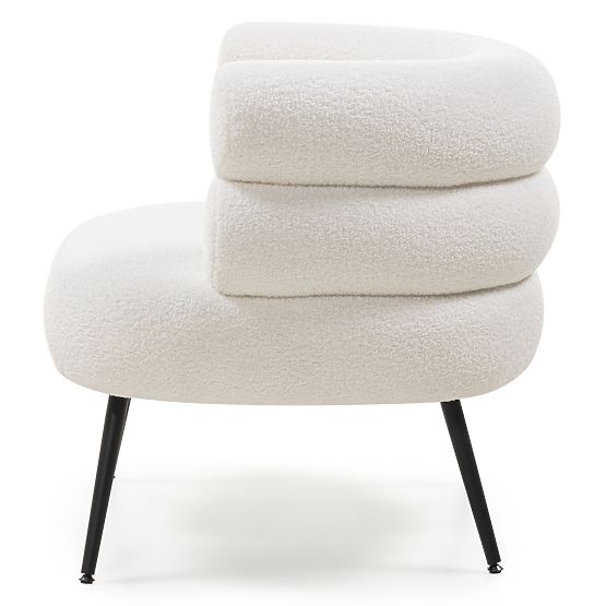 Čalúnené kreslo/stolička Leya ecru, zaoblené, čierne nohy