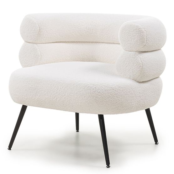 Čalúnené kreslo/stolička Leya ecru, zaoblené, čierne nohy